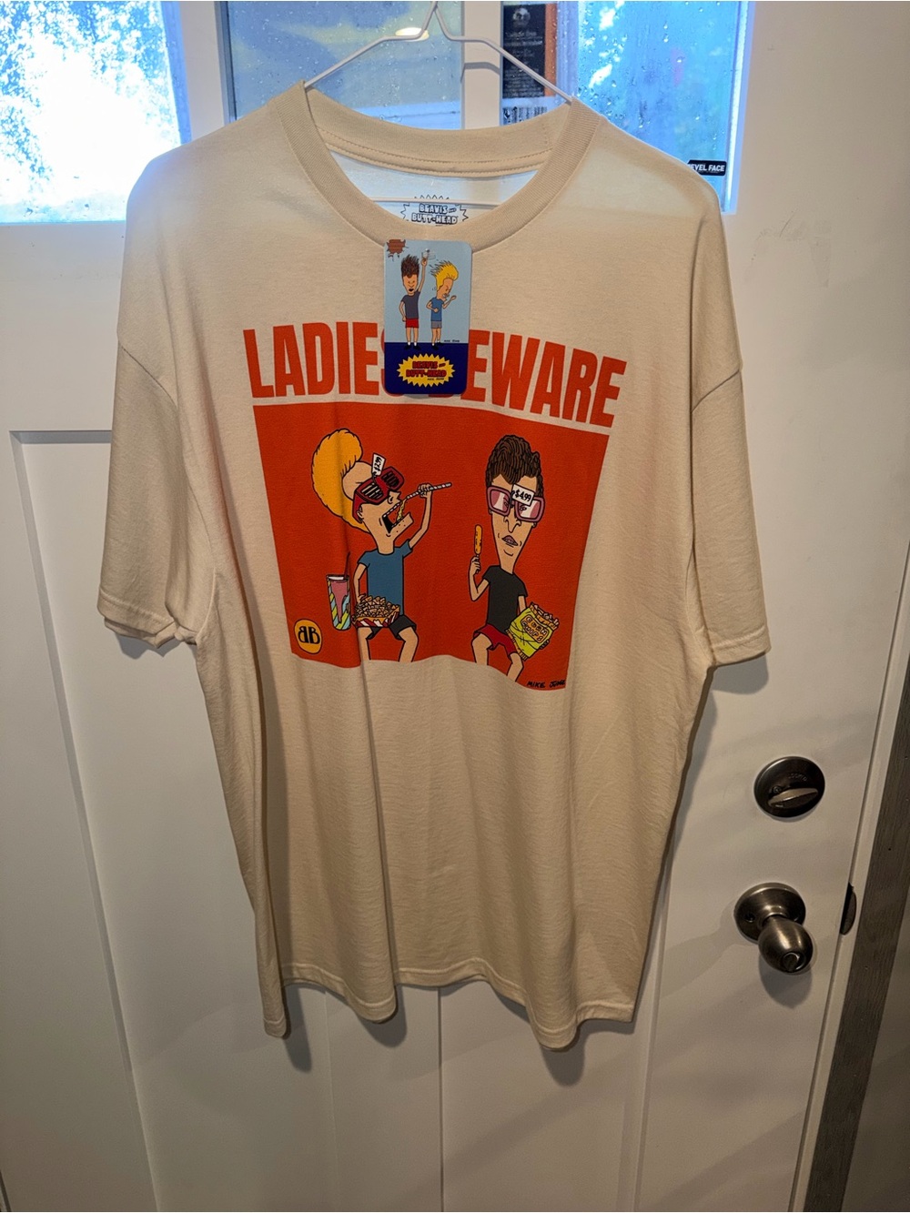 Bevis & Butthead Graphic Tee - Cream with Red Print Mens XL